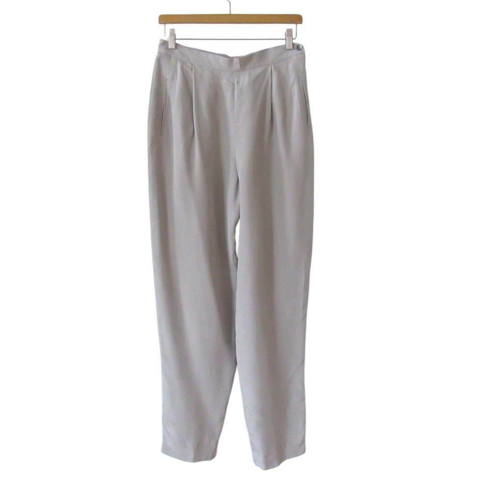 CW Womens Light Gray Silk Pants Trousers 10 Straight Leg Quiet Luxury Office